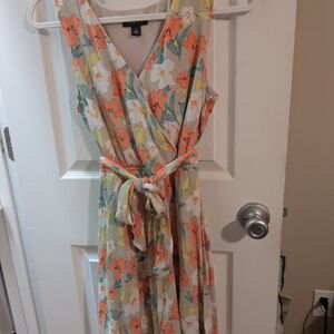 A. Byer Floral Midi Dress in Orange and Green